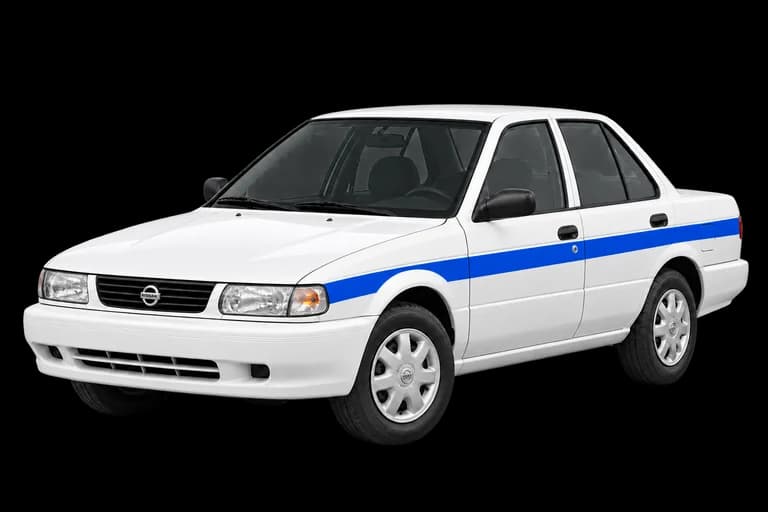 Taxi blanco con franja azul