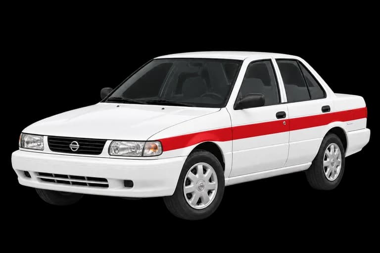 Taxi blanco con franja roja